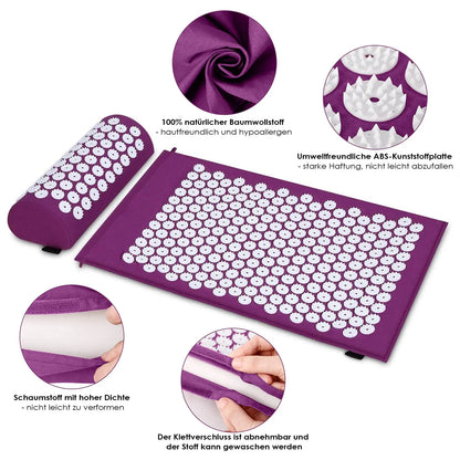 Acupressuur Massage Mat & Kussen Set – Ontspannend, Pijnverlichtend & Ideaal voor Nek, Rug en Voeten