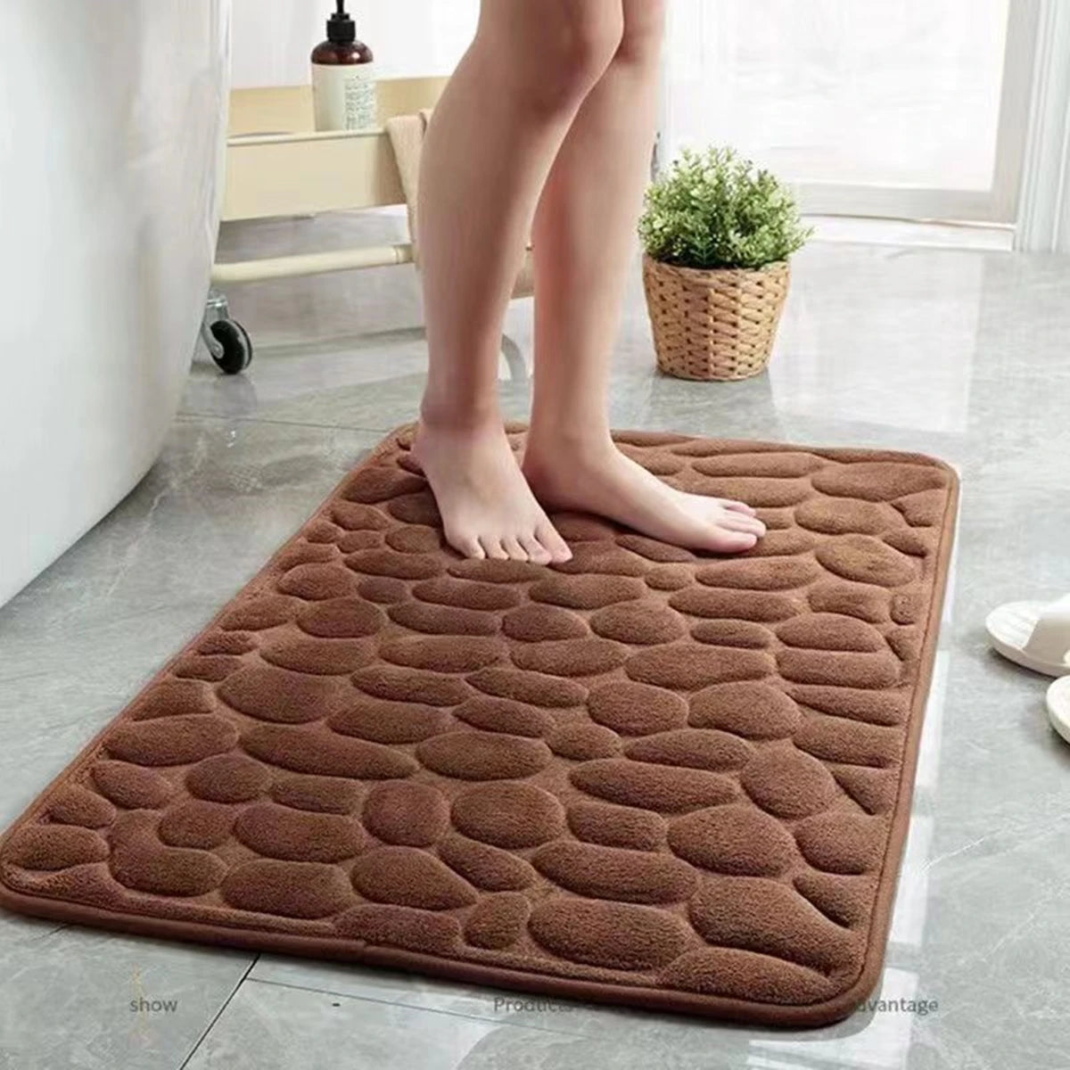 3D Antislip Badmat met Kiezelstructuur – Absorberend, Sneldrogend & Wasbaar