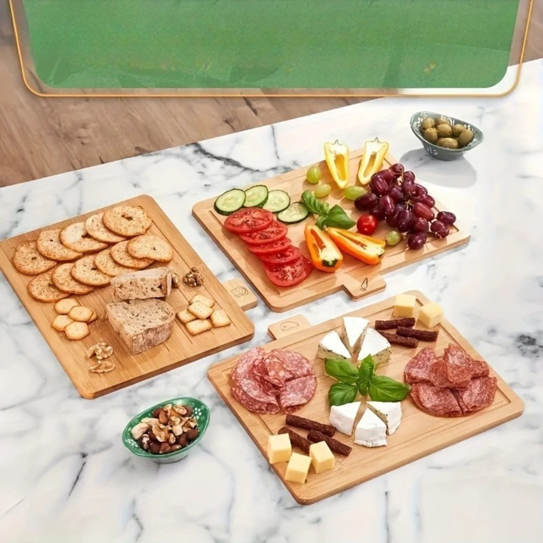 Bamboe Snijplanken Set 5-delig – Antibacterieel, Duurzaam & Mesvriendelijk voor Elke Keuken